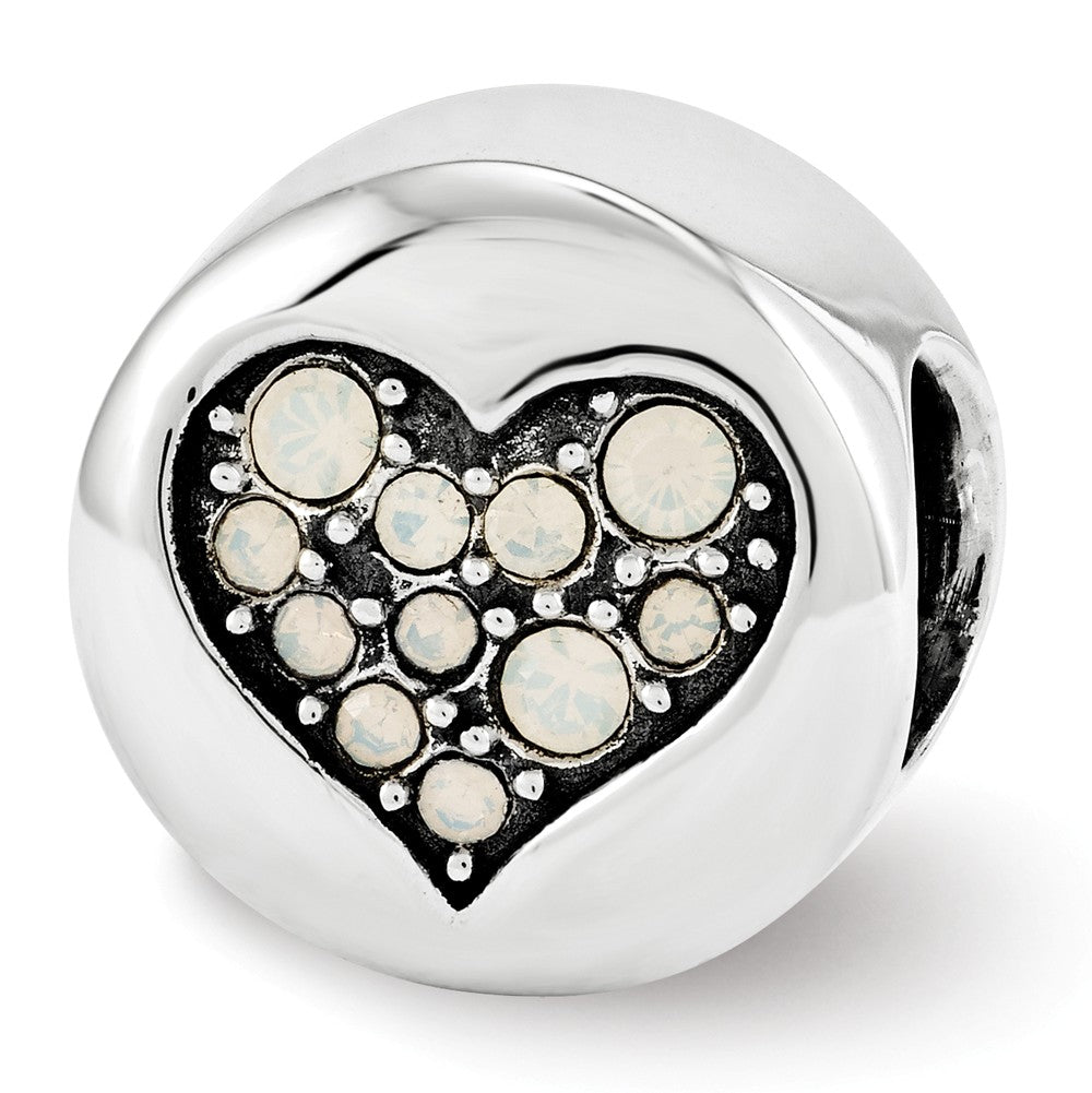 Sterling Silver with Pearly Crystals June Heart Clarity Bead Charm, Item B12350 by The Black Bow Jewelry Co.