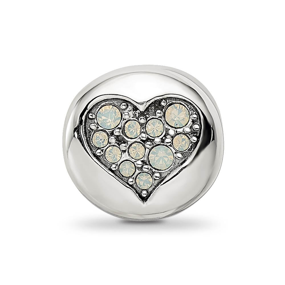 Alternate view of the Sterling Silver with Pearly Crystals June Heart Clarity Bead Charm by The Black Bow Jewelry Co.