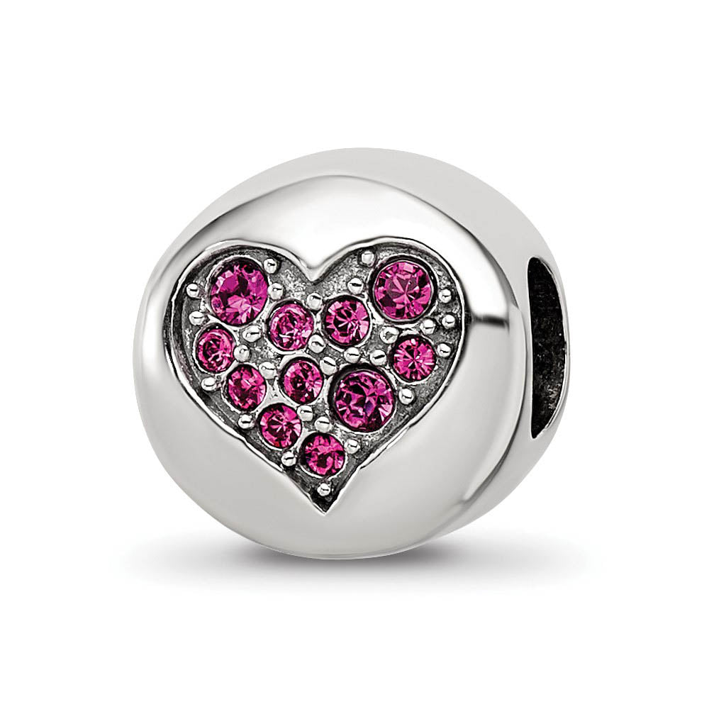 Sterling Silver with Dark Pink Crytals July Heart Passion Bead Charm, Item B12351 by The Black Bow Jewelry Co.