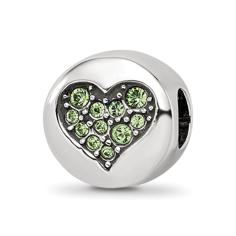 Sterling Silver with Crystals August Heart Strength Bead Charm, Item B12352 by The Black Bow Jewelry Co.