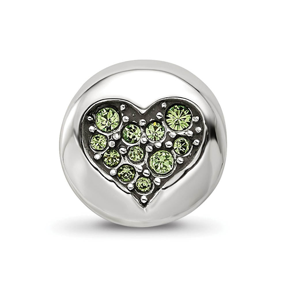 Alternate view of the Sterling Silver with Crystals August Heart Strength Bead Charm by The Black Bow Jewelry Co.