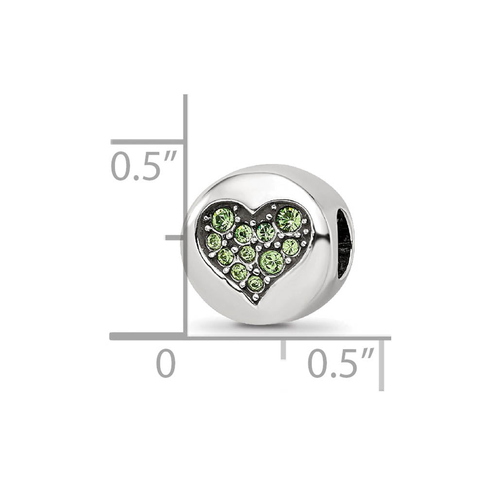 Alternate view of the Sterling Silver with Crystals August Heart Strength Bead Charm by The Black Bow Jewelry Co.