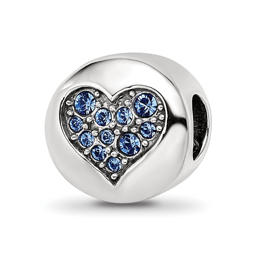 Sterling Silver with Crystals Sept Blue Heart Wisdom Bead Charm, Item B12353 by The Black Bow Jewelry Co.