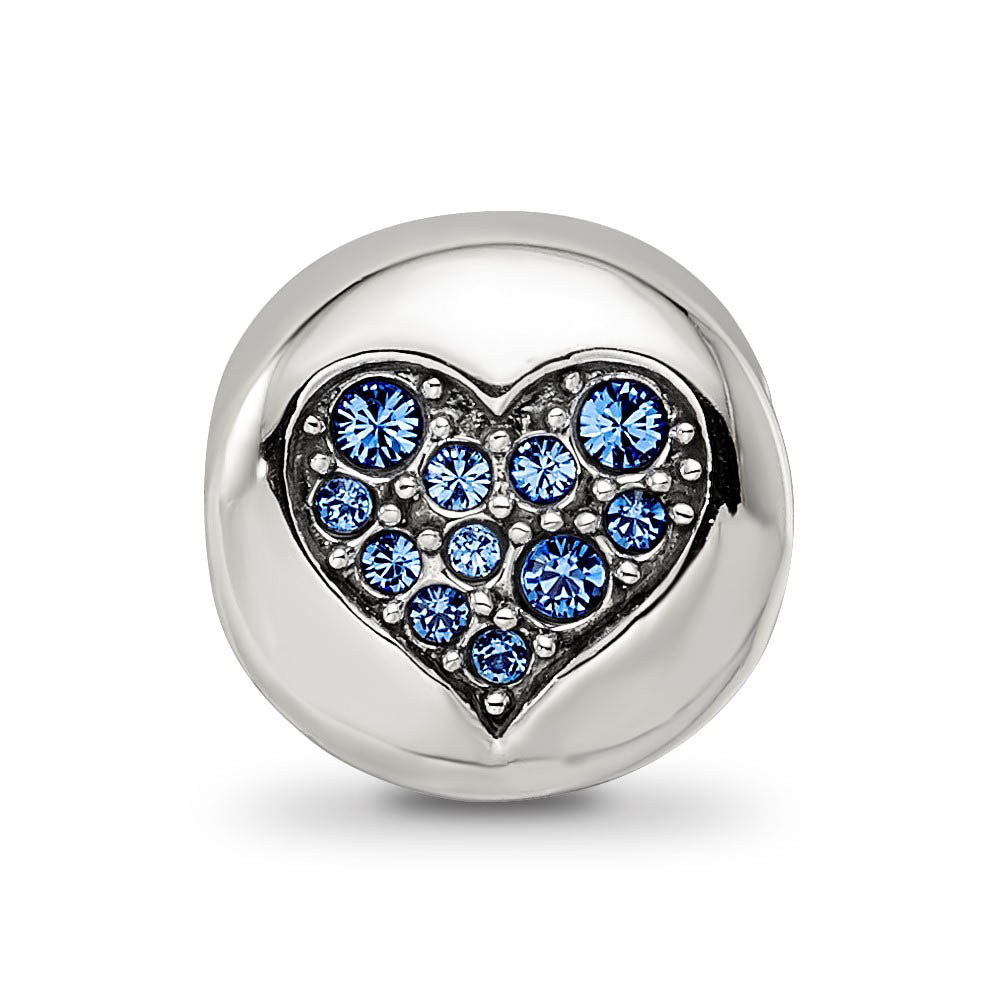 Alternate view of the Sterling Silver with Crystals Sept Blue Heart Wisdom Bead Charm by The Black Bow Jewelry Co.