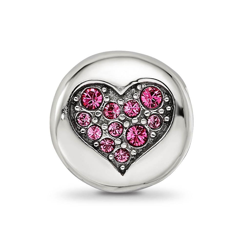 Alternate view of the Sterling Silver with Pink Crystals October Heart Hope Bead Charm by The Black Bow Jewelry Co.