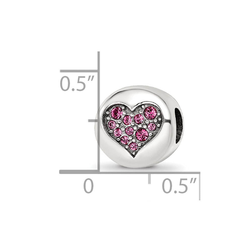 Alternate view of the Sterling Silver with Pink Crystals October Heart Hope Bead Charm by The Black Bow Jewelry Co.