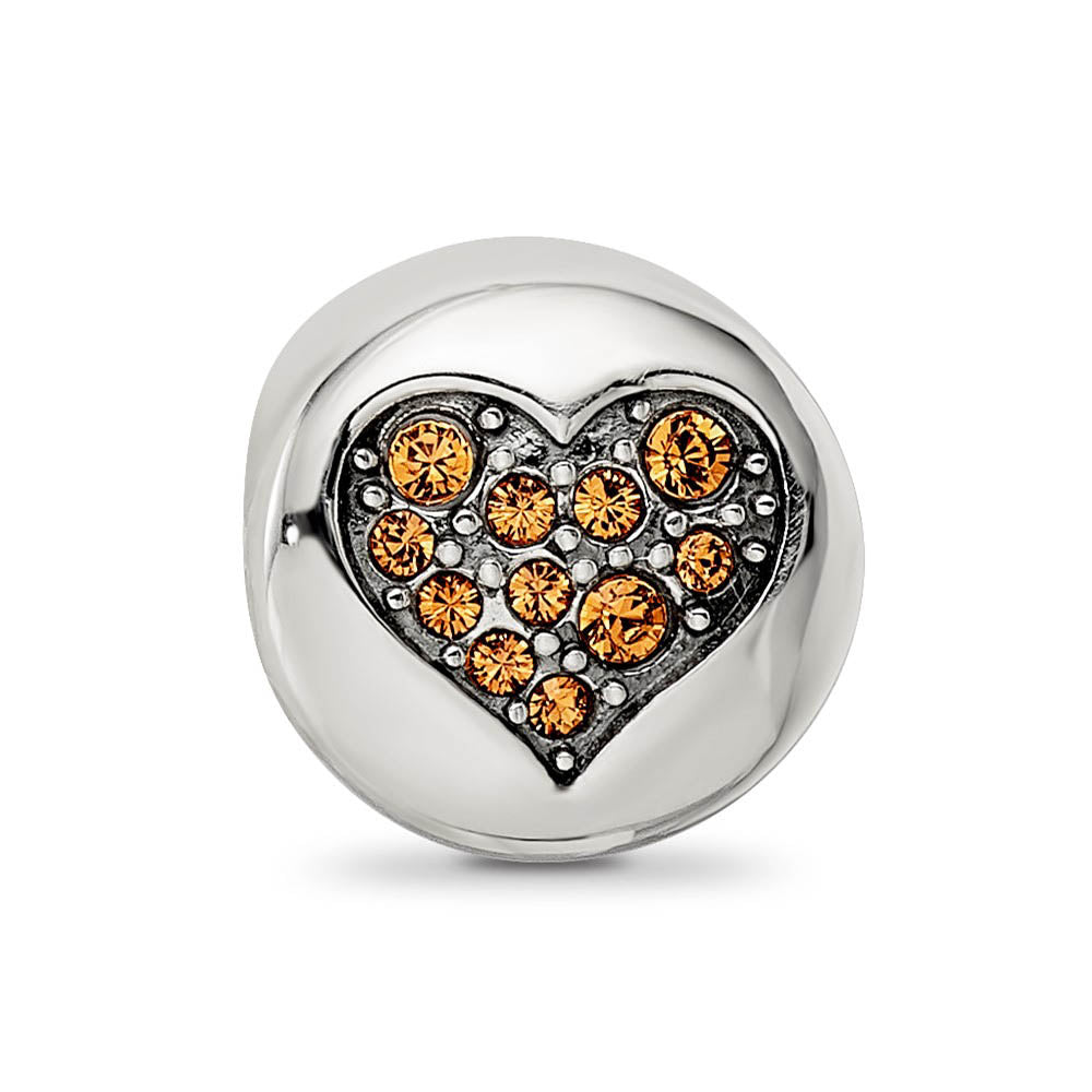 Alternate view of the Sterling Silver with Crystals Nov Golden Heart Balance Bead Charm by The Black Bow Jewelry Co.