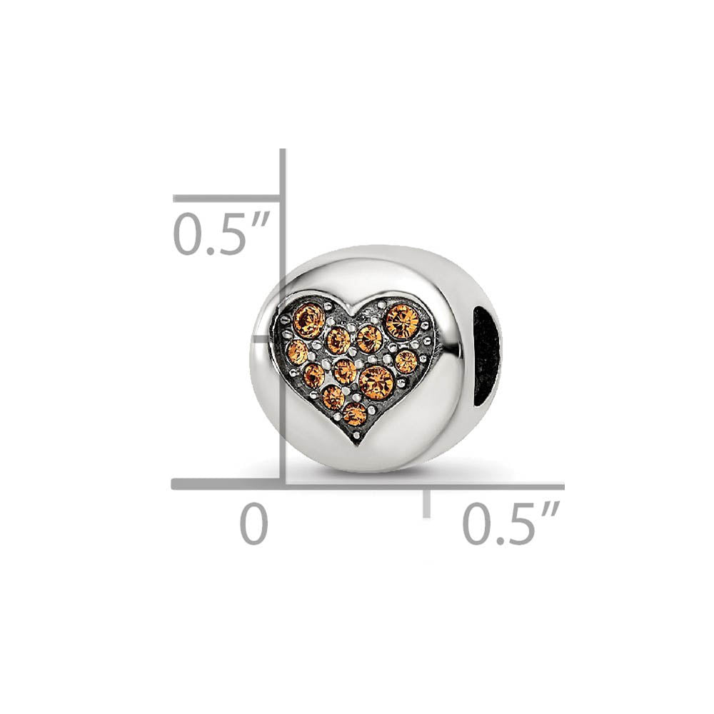 Alternate view of the Sterling Silver with Crystals Nov Golden Heart Balance Bead Charm by The Black Bow Jewelry Co.