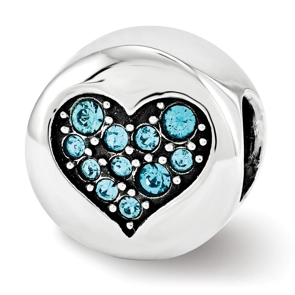 Sterling Silver with Lt Blue Crystals December Heart Luck Bead Charm, Item B12356 by The Black Bow Jewelry Co.