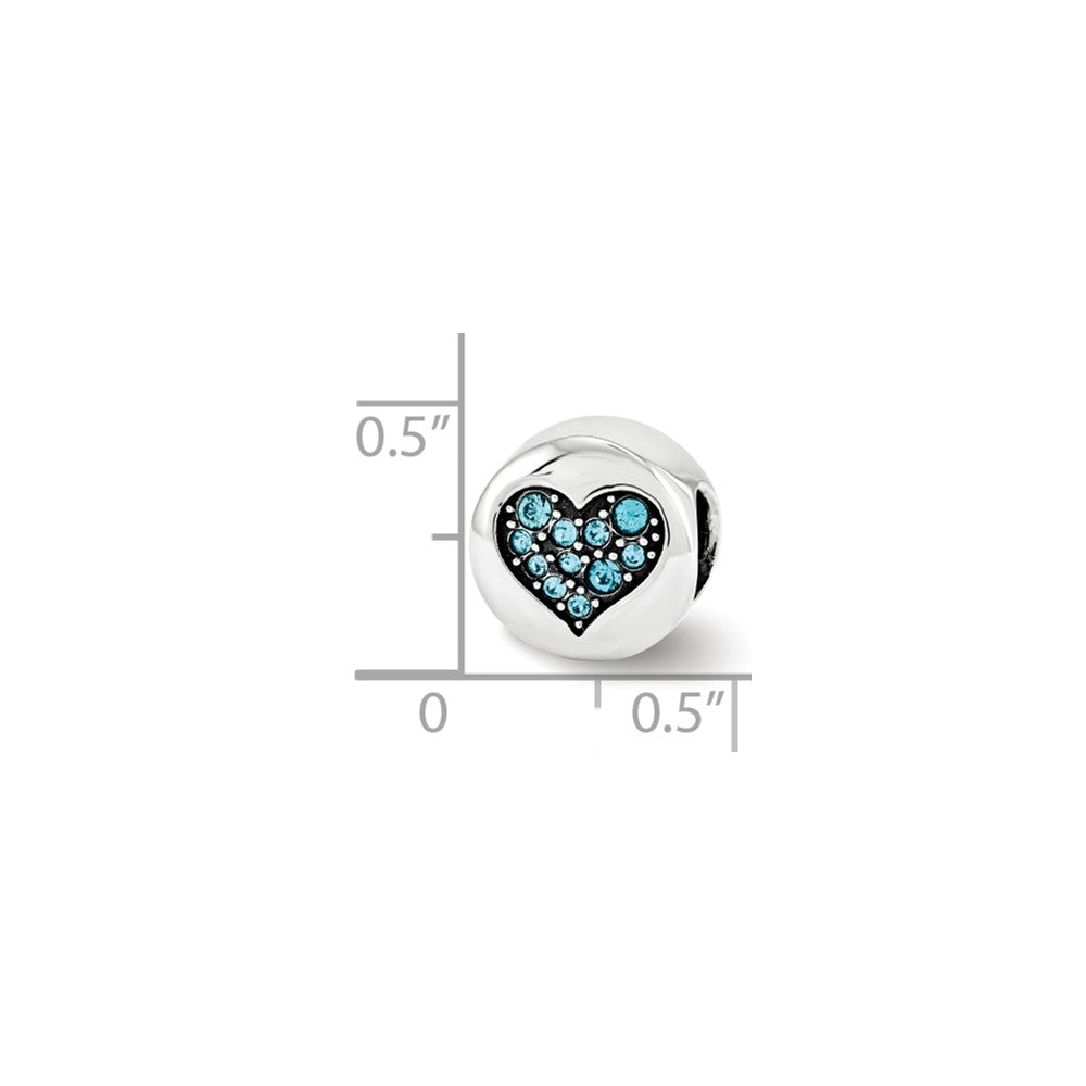 Alternate view of the Sterling Silver with Lt Blue Crystals December Heart Luck Bead Charm by The Black Bow Jewelry Co.