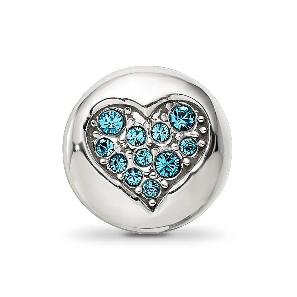 Alternate view of the Sterling Silver with Lt Blue Crystals December Heart Luck Bead Charm by The Black Bow Jewelry Co.