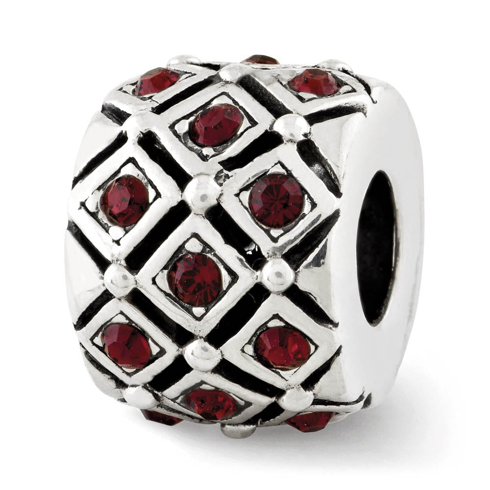 Sterling Silver with Crystals Jan Dark Red Lattice Bead Charm, Item B12357 by The Black Bow Jewelry Co.