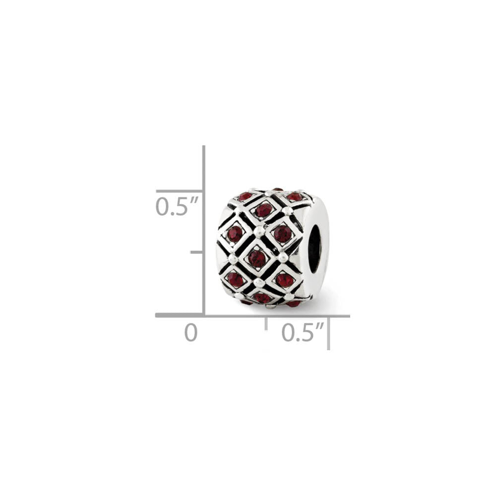 Alternate view of the Sterling Silver with Crystals Jan Dark Red Lattice Bead Charm by The Black Bow Jewelry Co.