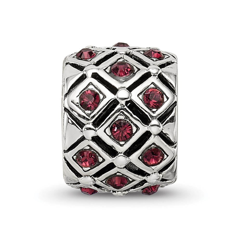 Alternate view of the Sterling Silver with Crystals Jan Dark Red Lattice Bead Charm by The Black Bow Jewelry Co.