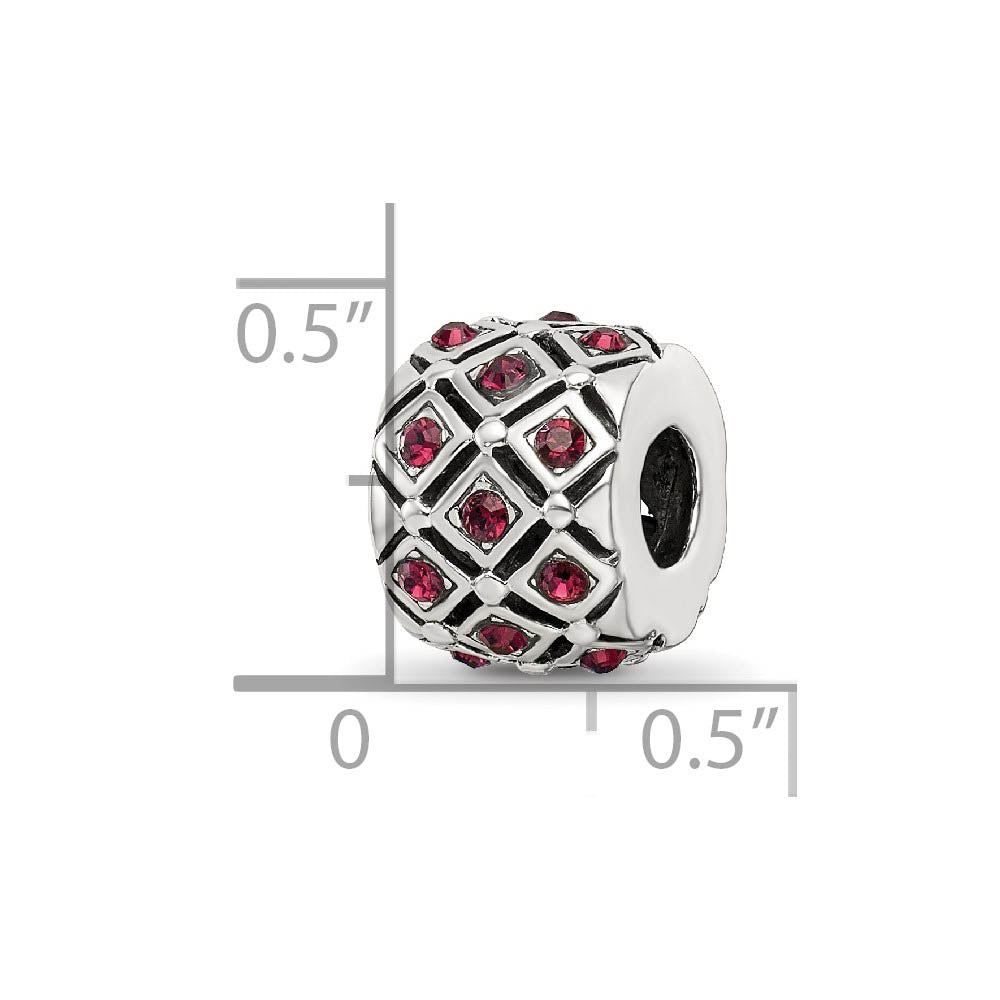 Alternate view of the Sterling Silver with Crystals Jan Dark Red Lattice Bead Charm by The Black Bow Jewelry Co.