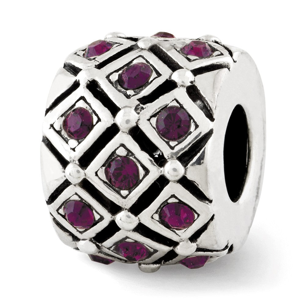 Sterling Silver with Purple Crystals February Lattice Bead Charm, Item B12358 by The Black Bow Jewelry Co.