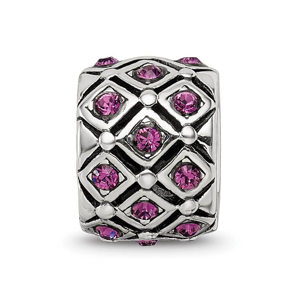 Alternate view of the Sterling Silver with Purple Crystals February Lattice Bead Charm by The Black Bow Jewelry Co.