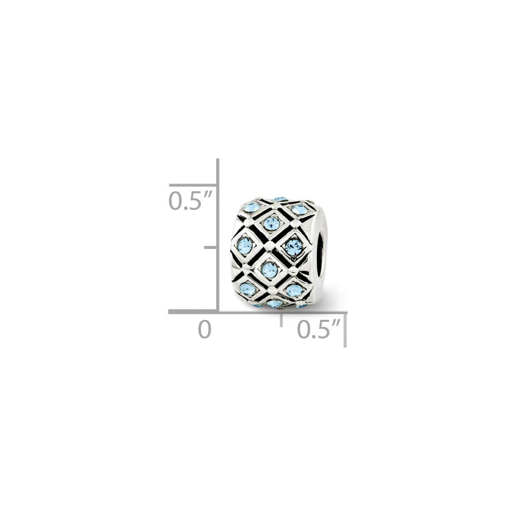 Alternate view of the Sterling Silver with Crystals March Pale Blue Lattice Bead Charm by The Black Bow Jewelry Co.