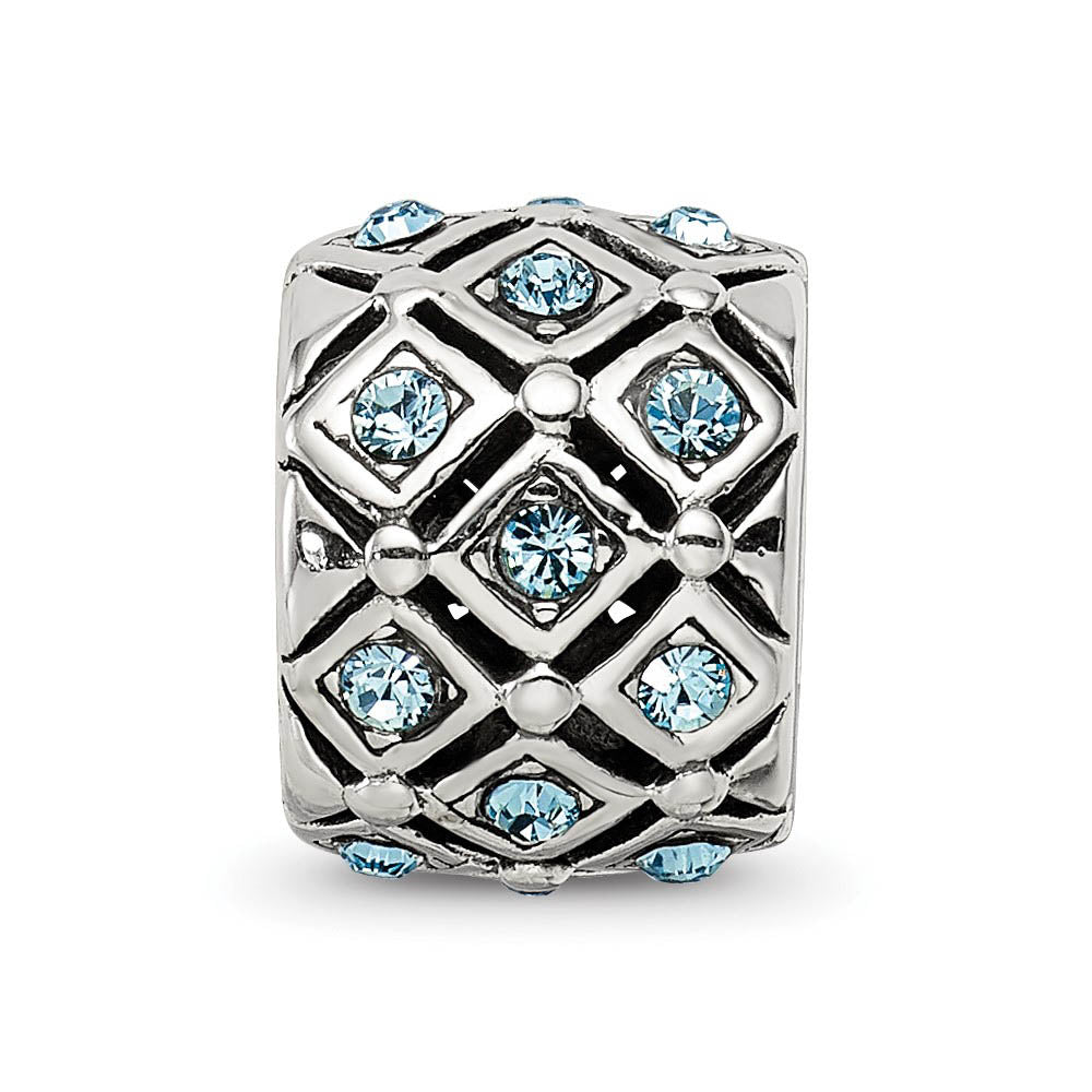 Alternate view of the Sterling Silver with Crystals March Pale Blue Lattice Bead Charm by The Black Bow Jewelry Co.
