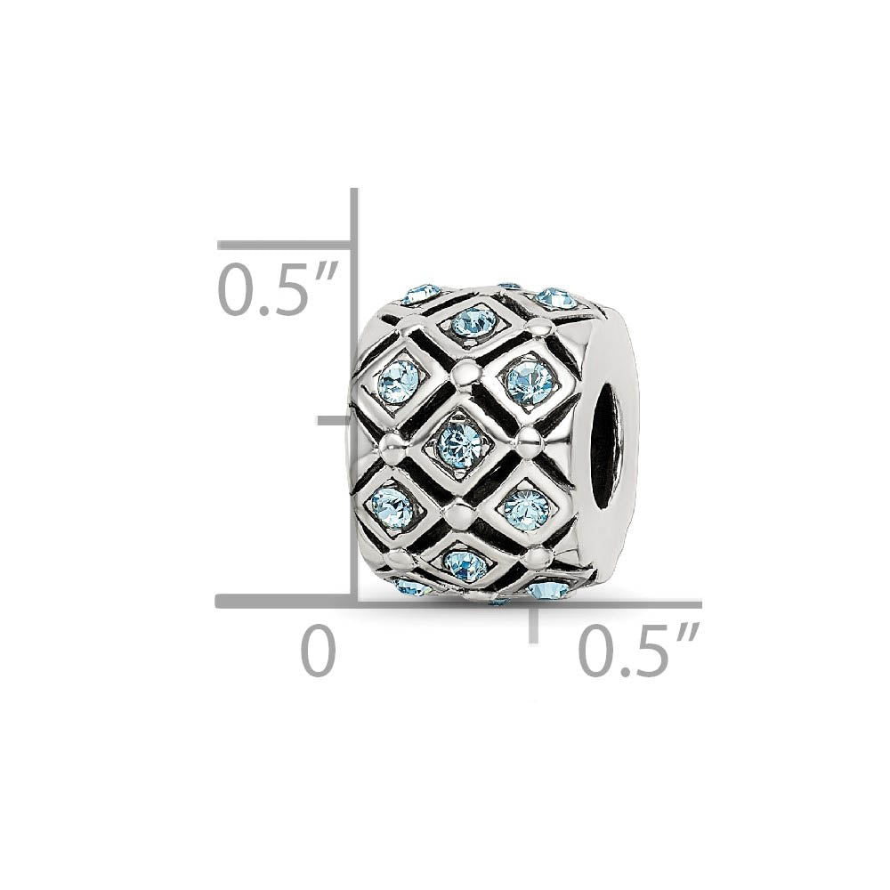 Alternate view of the Sterling Silver with Crystals March Pale Blue Lattice Bead Charm by The Black Bow Jewelry Co.