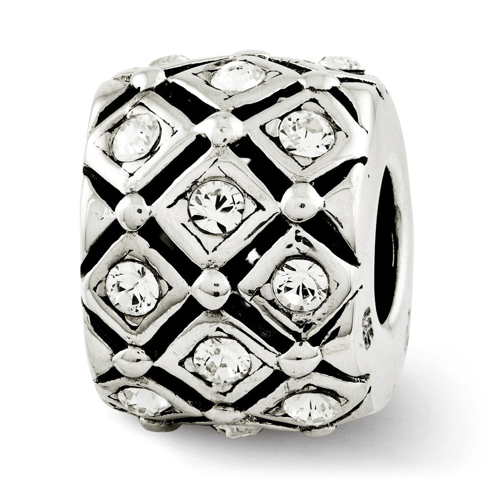 Sterling Silver with White Crystals April Lattice Bead Charm, Item B12360 by The Black Bow Jewelry Co.
