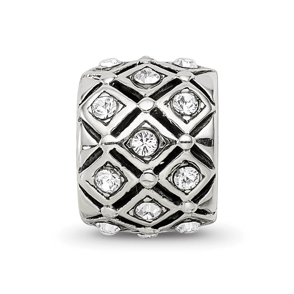 Alternate view of the Sterling Silver with White Crystals April Lattice Bead Charm by The Black Bow Jewelry Co.