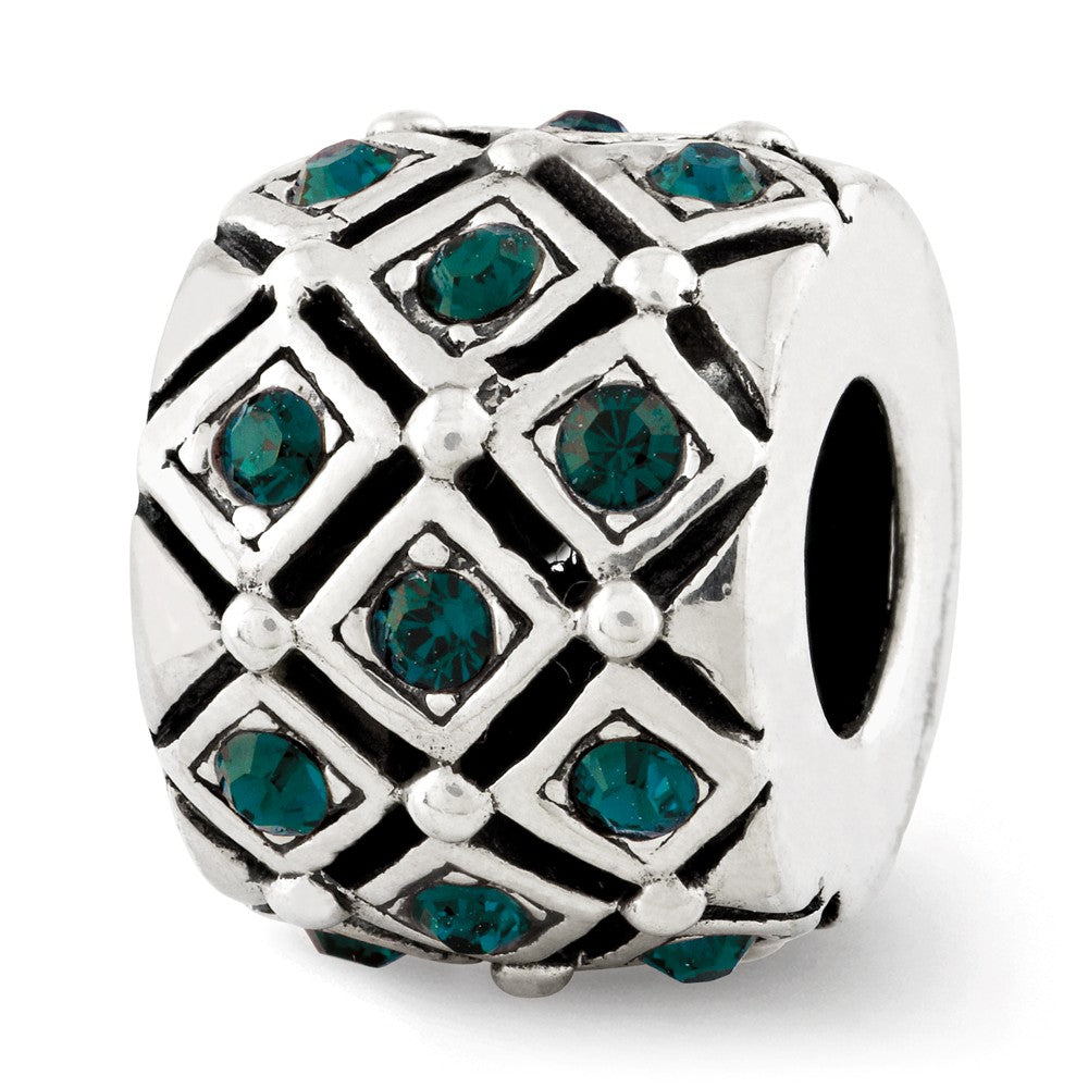 Sterling Silver with Green Crystals May Green Lattice Bead Charm, Item B12361 by The Black Bow Jewelry Co.