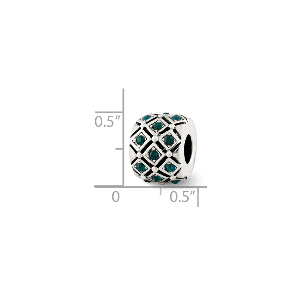 Alternate view of the Sterling Silver with Green Crystals May Green Lattice Bead Charm by The Black Bow Jewelry Co.