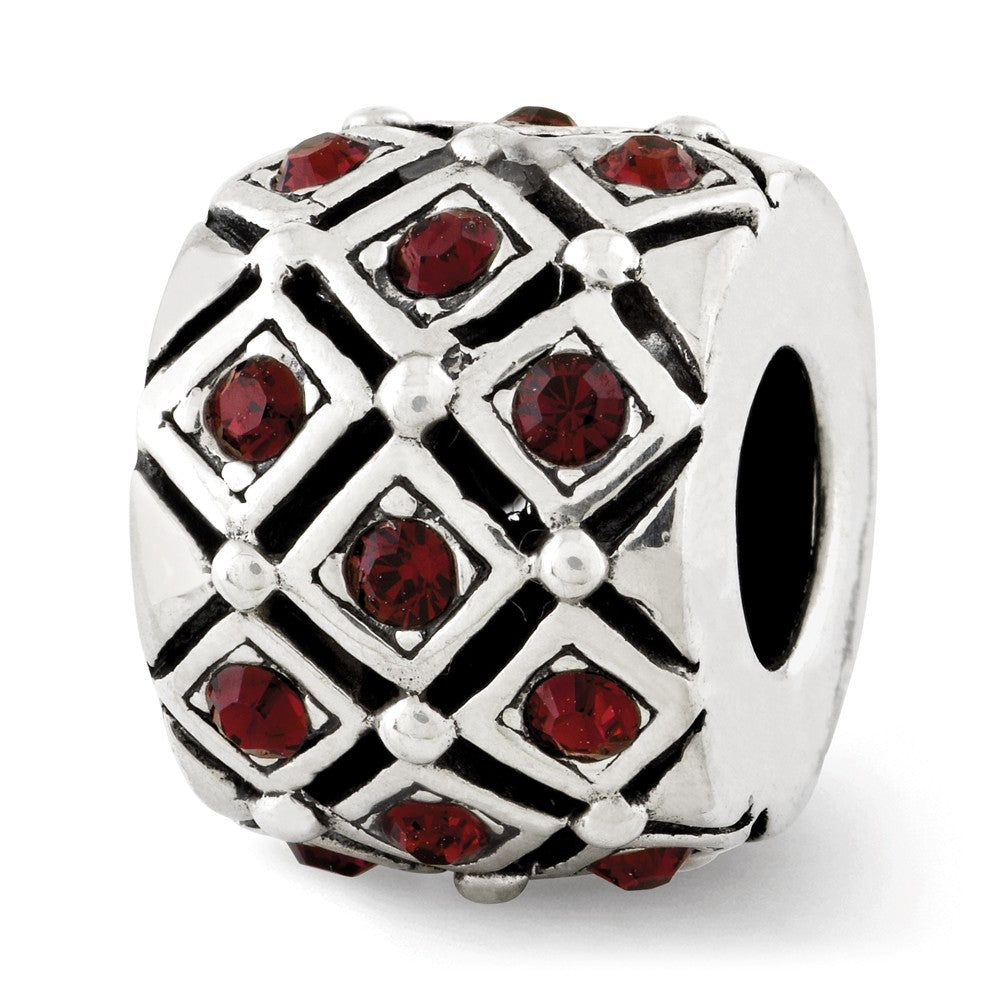 Sterling Silver with Red Raspberry Crystals June Lattice Bead Charm, Item B12362 by The Black Bow Jewelry Co.