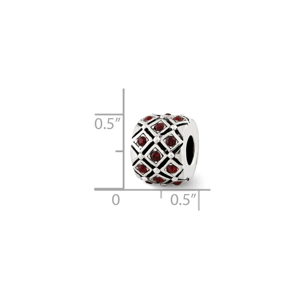 Alternate view of the Sterling Silver with Red Raspberry Crystals June Lattice Bead Charm by The Black Bow Jewelry Co.