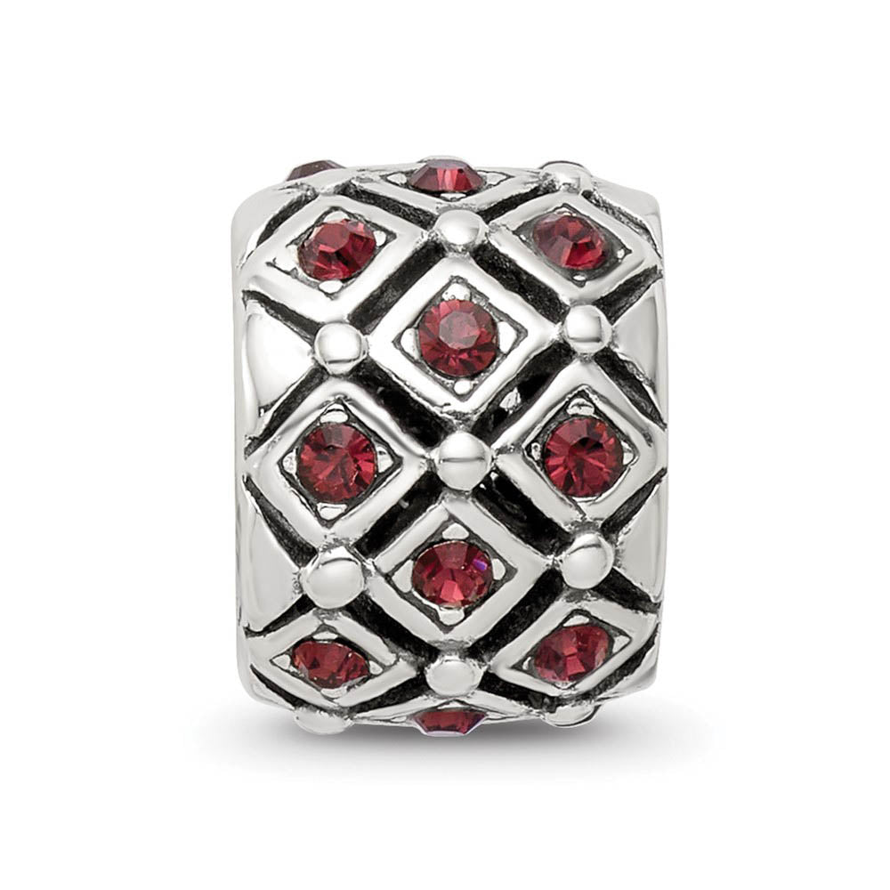 Alternate view of the Sterling Silver with Red Raspberry Crystals June Lattice Bead Charm by The Black Bow Jewelry Co.