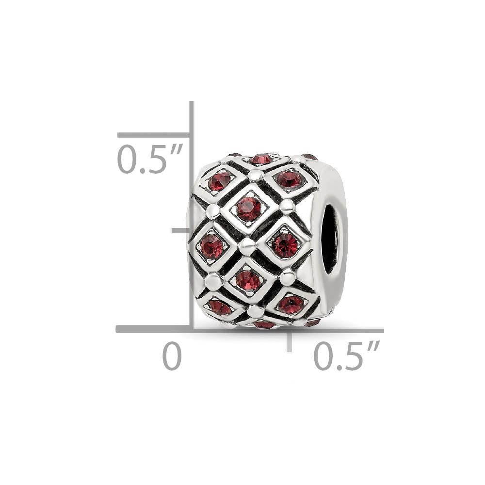 Alternate view of the Sterling Silver with Red Raspberry Crystals June Lattice Bead Charm by The Black Bow Jewelry Co.