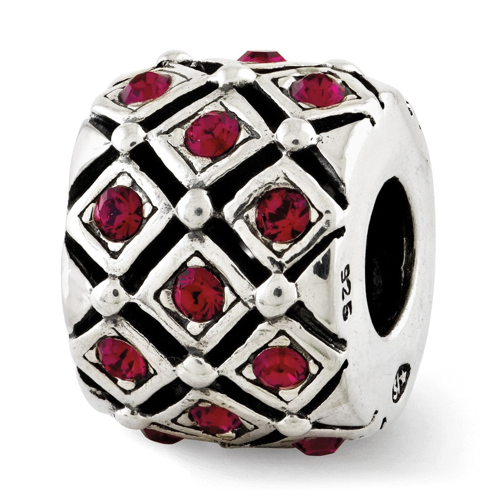 Sterling Silver with Dark Pink Crystals July Lattice Bead Charm, Item B12363 by The Black Bow Jewelry Co.