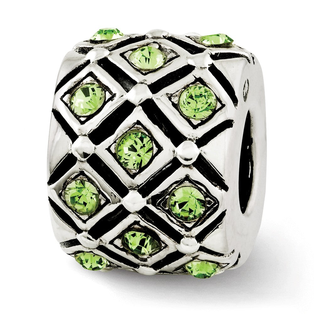 Sterling Silver with Green/Yellow Crystals August Lattice Bead Charm, Item B12364 by The Black Bow Jewelry Co.