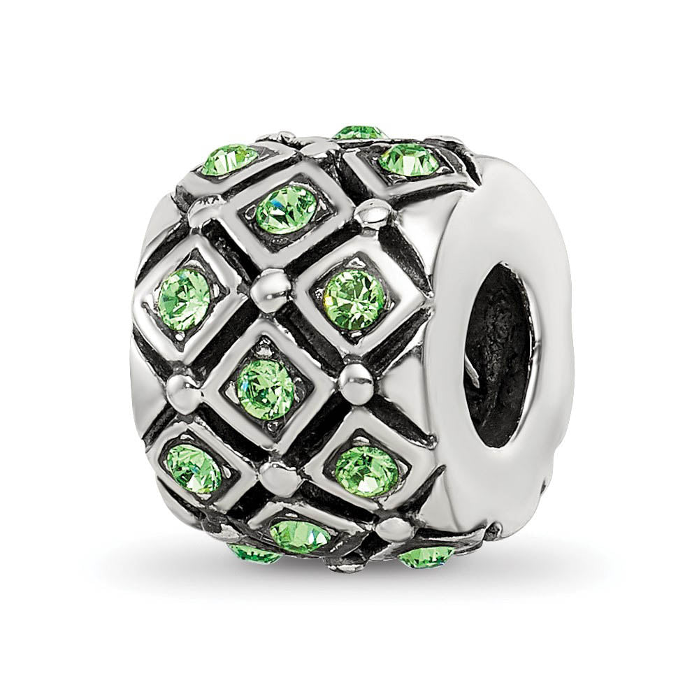 Sterling Silver with Green/Yellow Crystals August Lattice Bead Charm, Item B12364 by The Black Bow Jewelry Co.