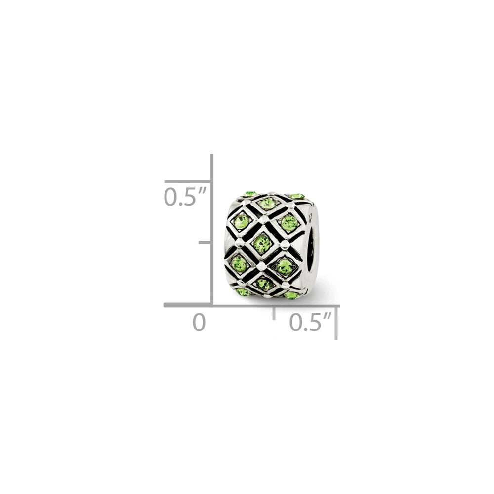 Alternate view of the Sterling Silver with Green/Yellow Crystals August Lattice Bead Charm by The Black Bow Jewelry Co.