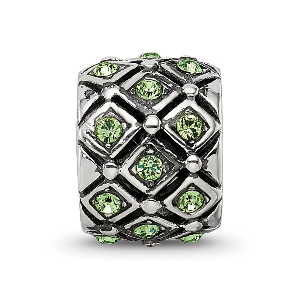 Alternate view of the Sterling Silver with Green/Yellow Crystals August Lattice Bead Charm by The Black Bow Jewelry Co.