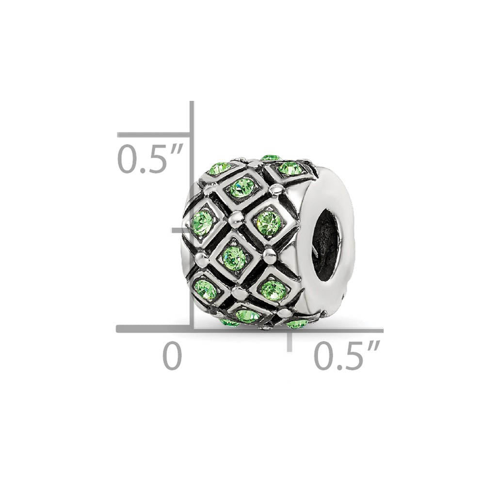 Alternate view of the Sterling Silver with Green/Yellow Crystals August Lattice Bead Charm by The Black Bow Jewelry Co.