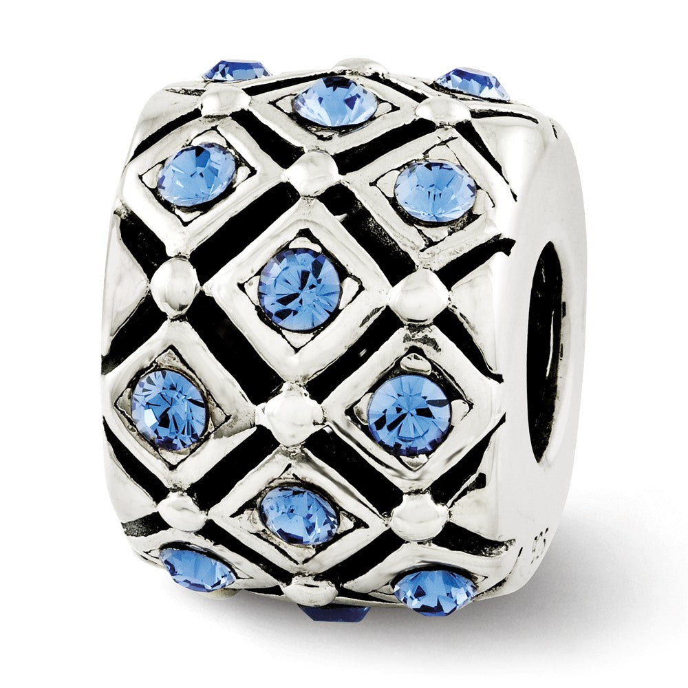 Sterling Silver with Blue Crystals September Lattice Bead Charm, Item B12365 by The Black Bow Jewelry Co.