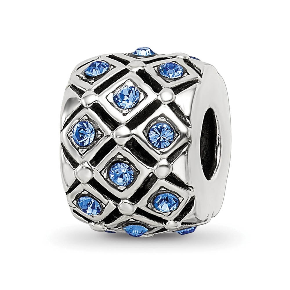 Sterling Silver with Blue Crystals September Lattice Bead Charm, Item B12365 by The Black Bow Jewelry Co.