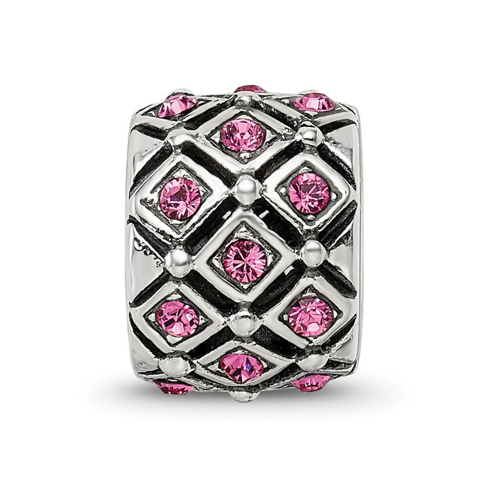 Alternate view of the Sterling Silver with Pink Crystals October Lattice Bead Charm by The Black Bow Jewelry Co.