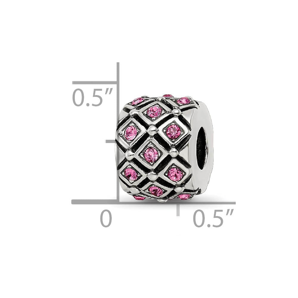 Alternate view of the Sterling Silver with Pink Crystals October Lattice Bead Charm by The Black Bow Jewelry Co.
