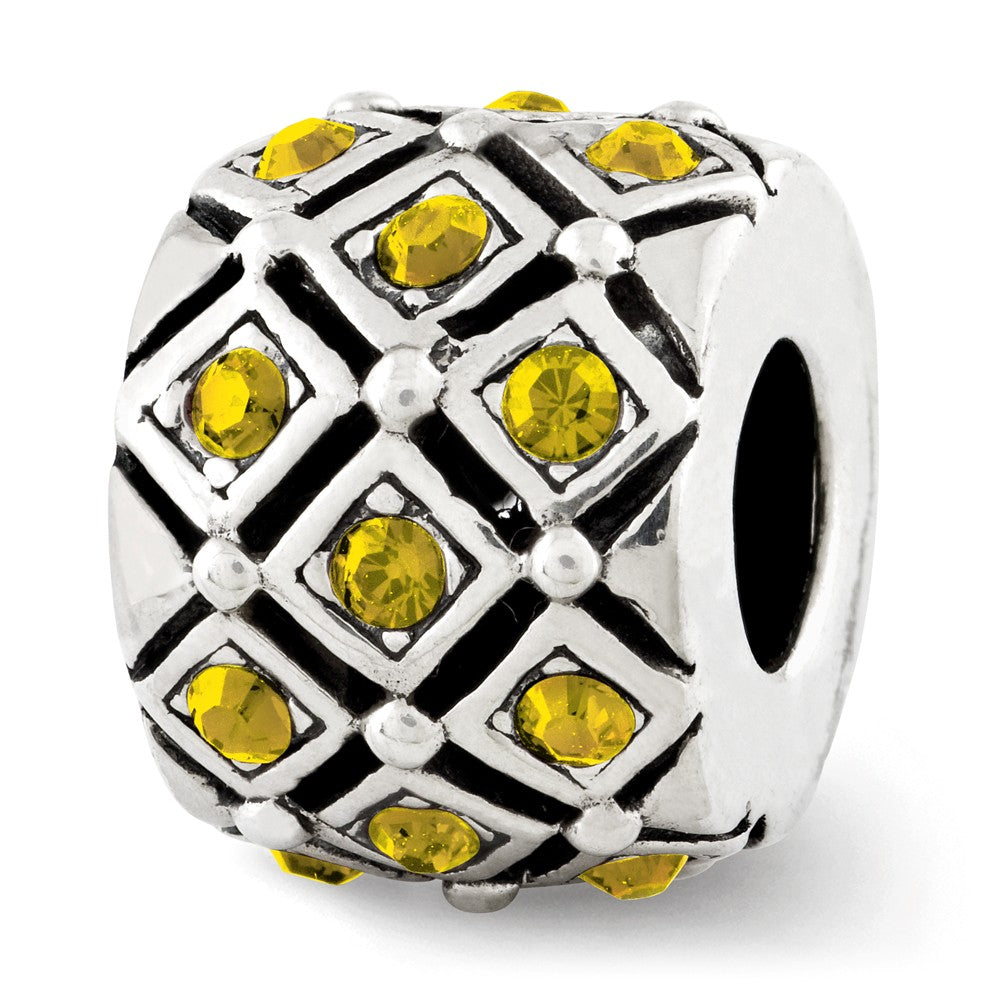 Sterling Silver with Yellow Crystals November Lattice Bead Charm, Item B12367 by The Black Bow Jewelry Co.