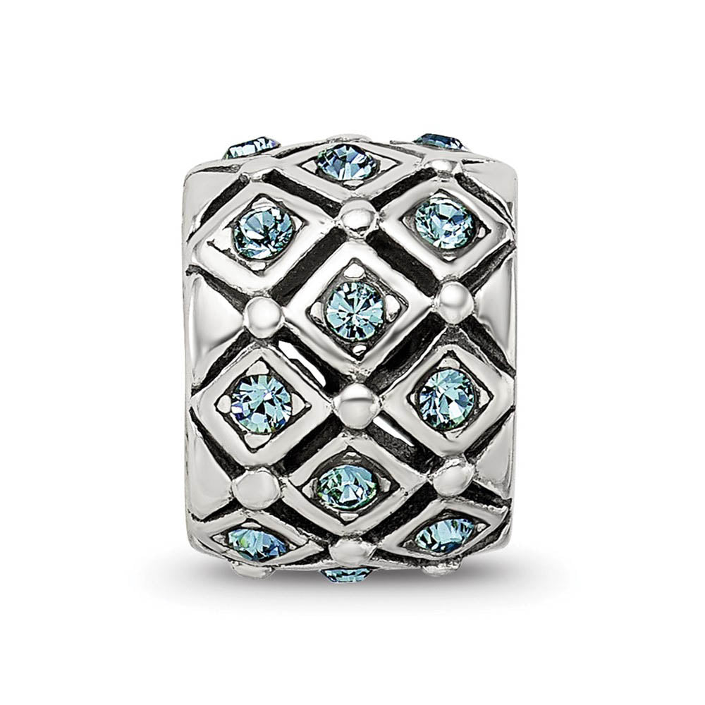 Alternate view of the Sterling Silver with Pale Blue Crystals December Lattice Bead Charm by The Black Bow Jewelry Co.