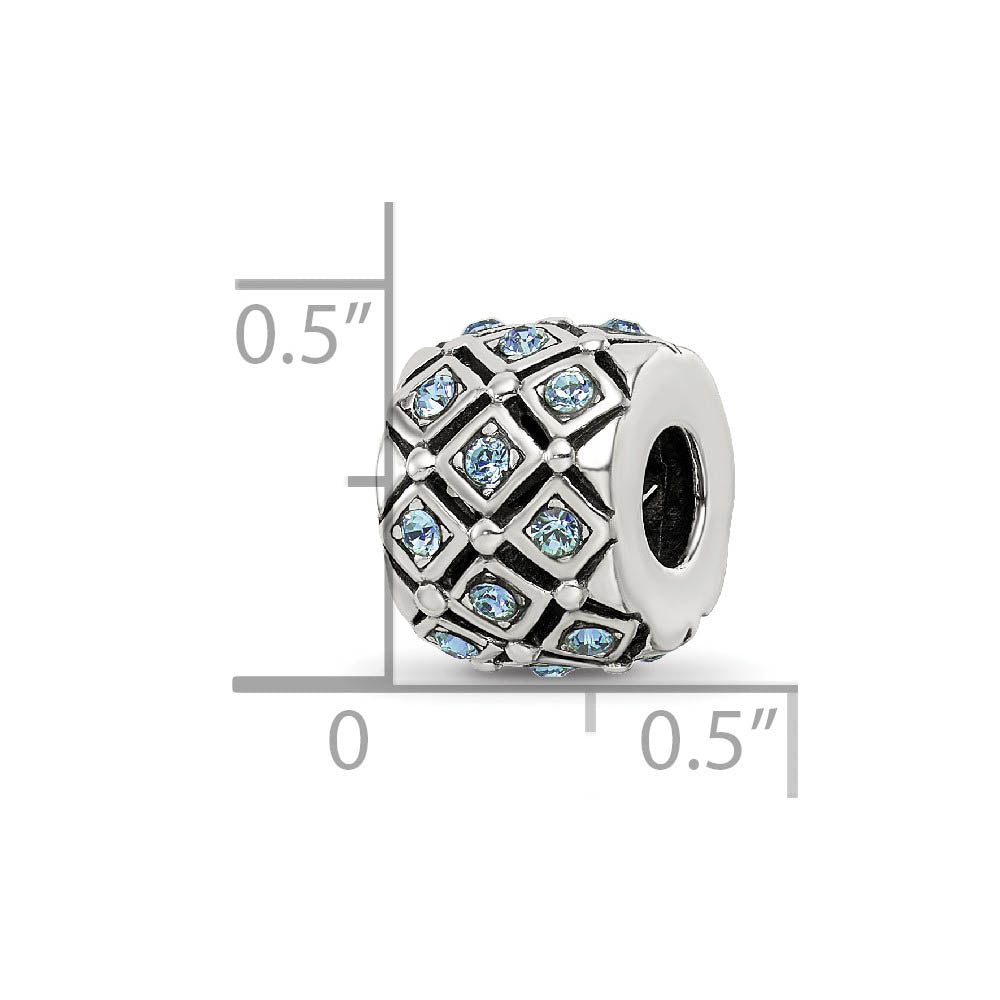 Alternate view of the Sterling Silver with Pale Blue Crystals December Lattice Bead Charm by The Black Bow Jewelry Co.