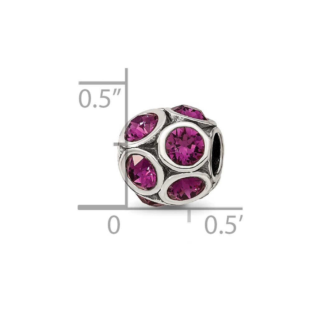Alternate view of the Sterling Silver with Purple Crystals February Bubble Bead Charm by The Black Bow Jewelry Co.