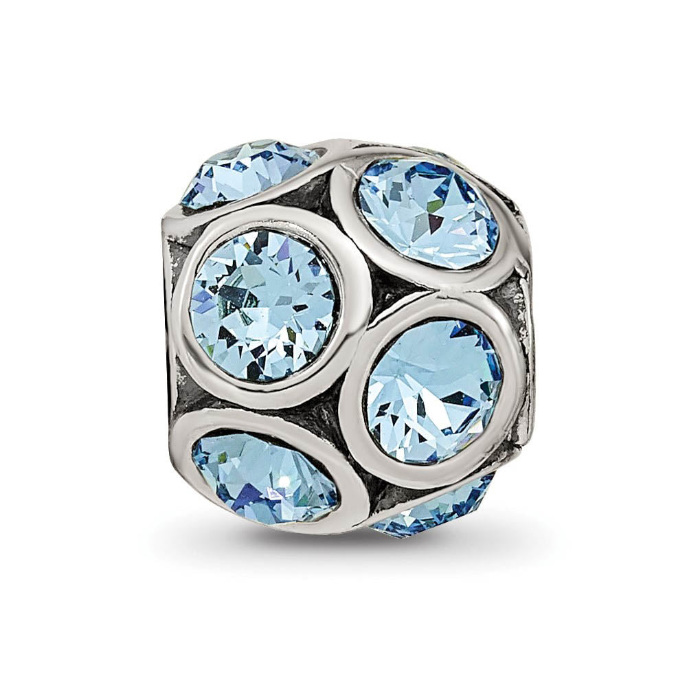 Alternate view of the Sterling Silver with Crystals March Pale Blue Bubble Bead Charm by The Black Bow Jewelry Co.