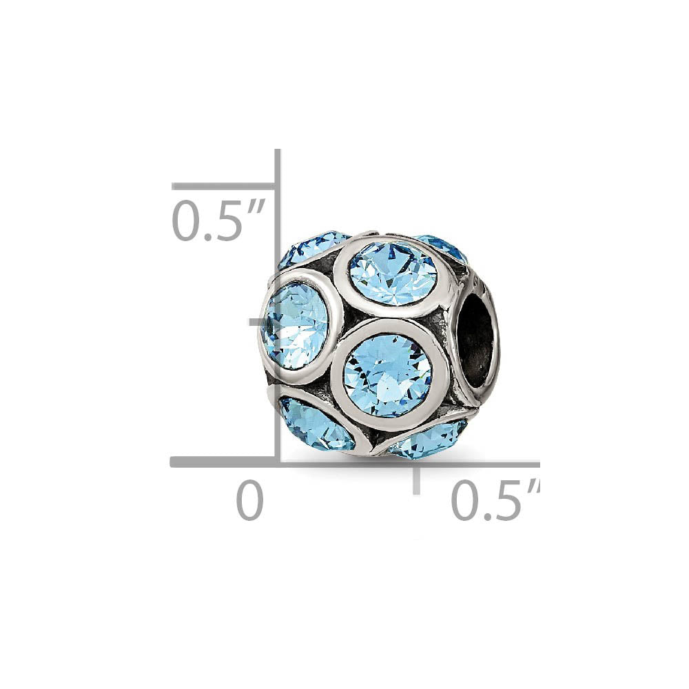 Alternate view of the Sterling Silver with Crystals March Pale Blue Bubble Bead Charm by The Black Bow Jewelry Co.
