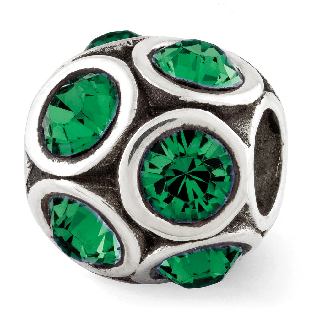 Sterling Silver with Green Crystals May Bubble Bead Charm, Item B12373 by The Black Bow Jewelry Co.