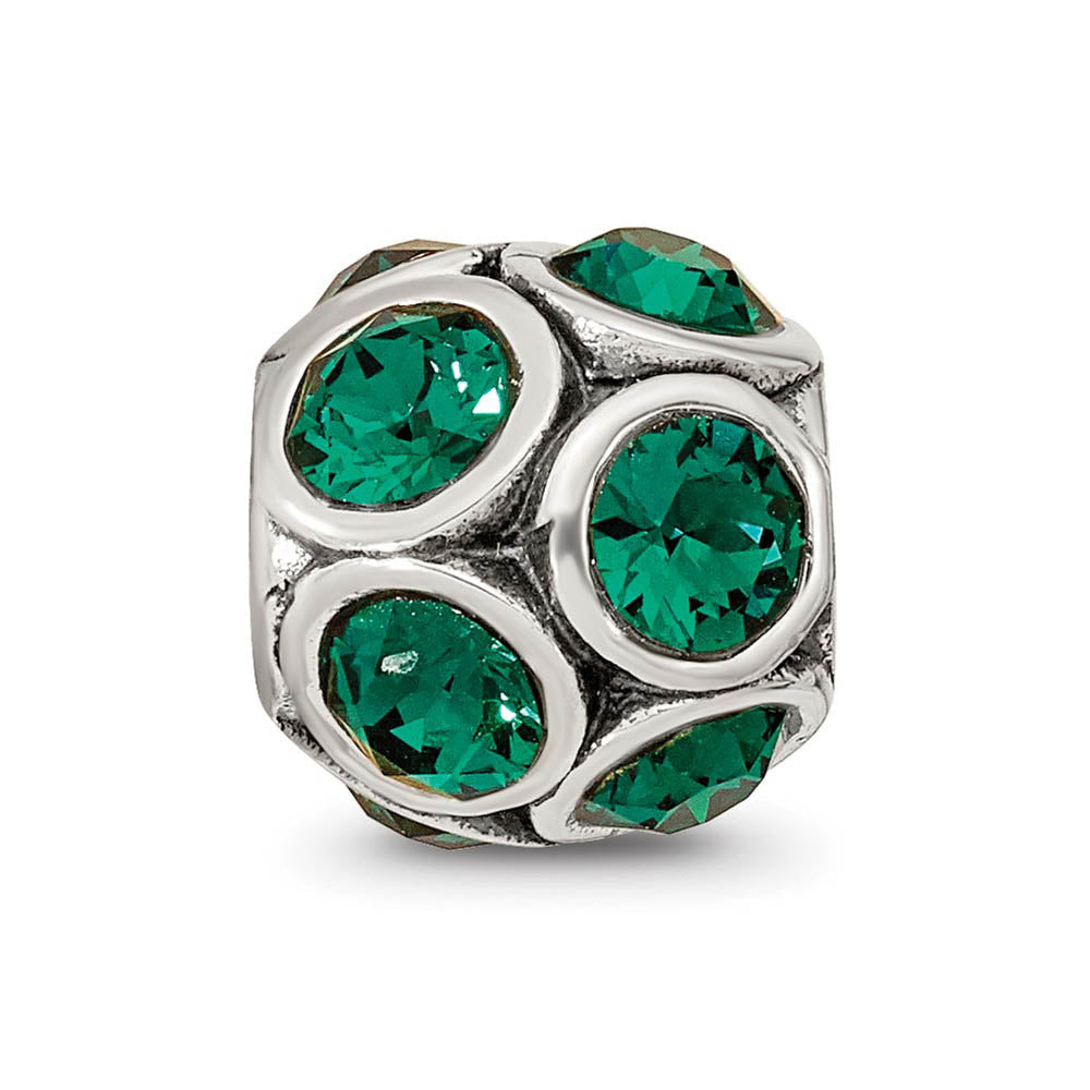 Alternate view of the Sterling Silver with Green Crystals May Bubble Bead Charm by The Black Bow Jewelry Co.